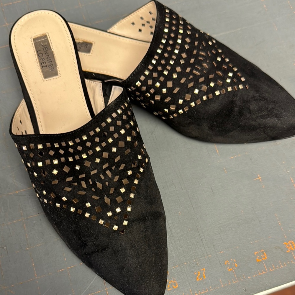 Jennifer Lopez Black Studded Mules